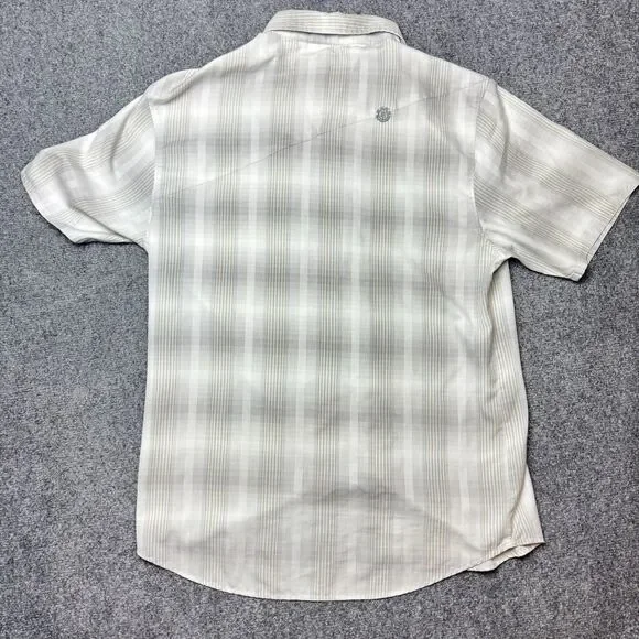 Element Wood & Thread Medium Shirt Button White Gray Plaid Striped Surf Casual - Picture 3 of 6